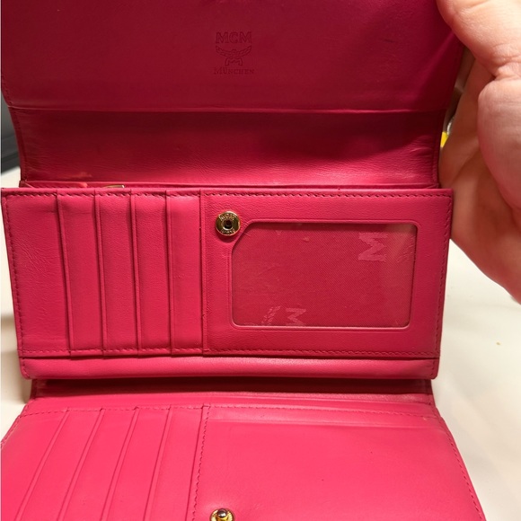 MCM Beige Visetos Wallet with Pink Trim and Navy Stripe - Picture 5 of 6